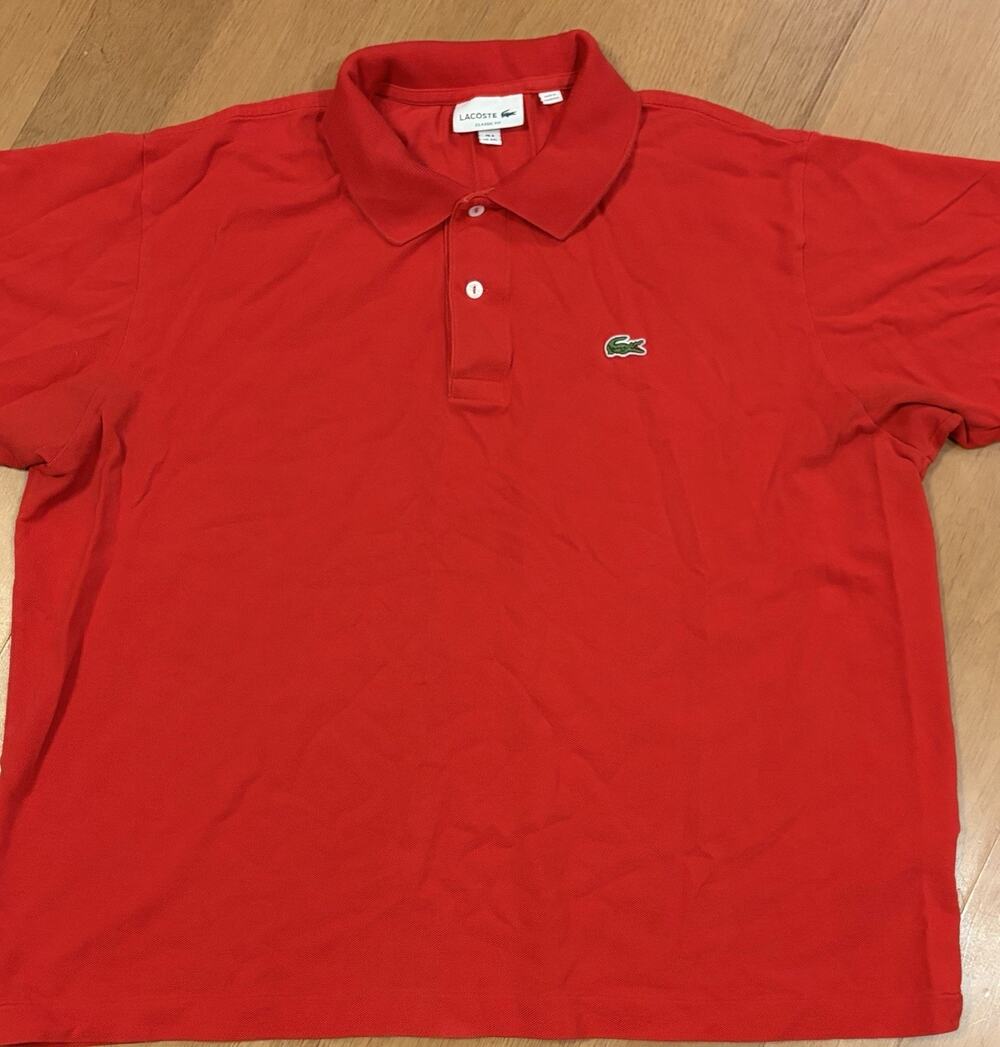 Lacoste Classic Fit Polo Shirt Mens 3XL 8 Red Pique Cotton Crocodile Logo Preppy